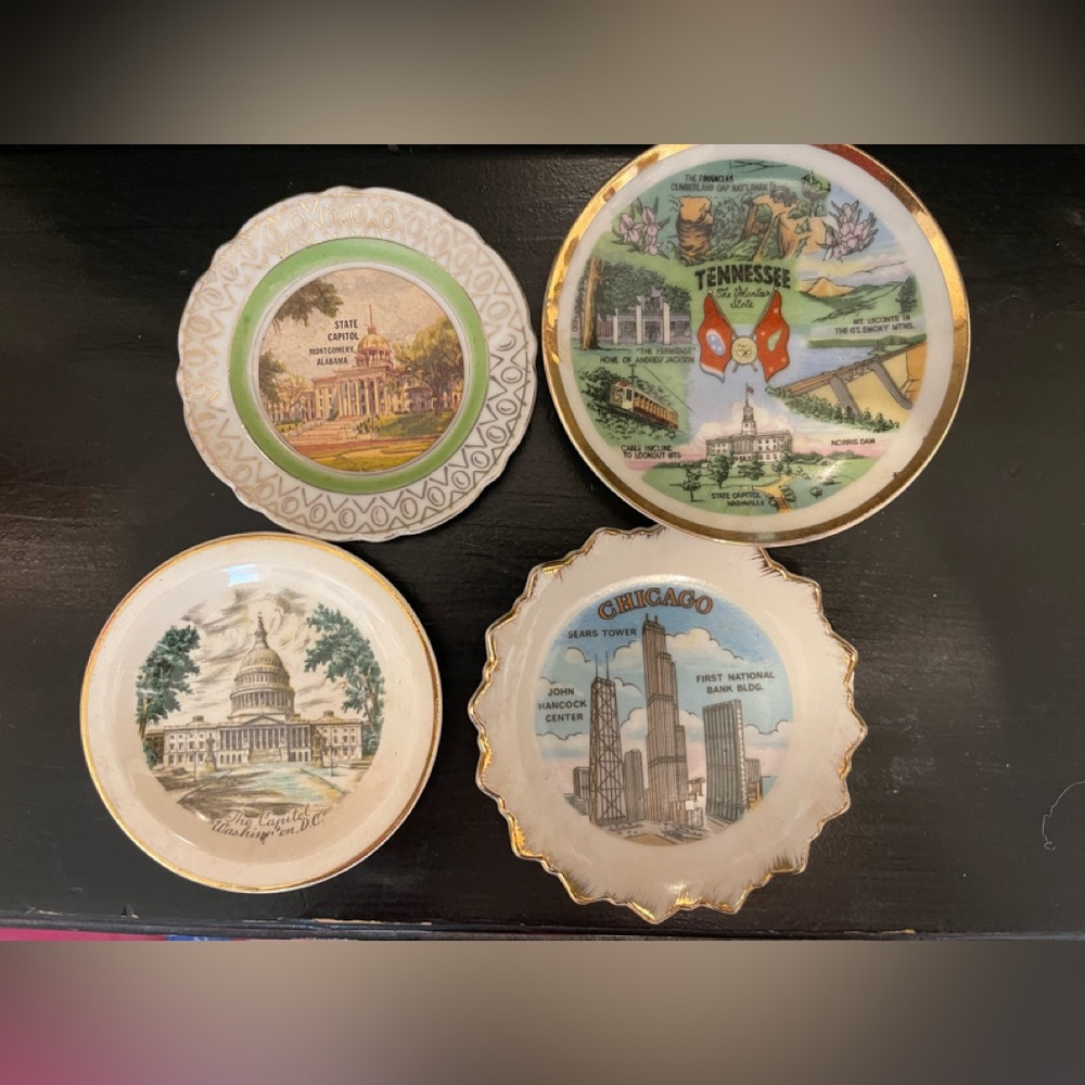 Source Unknown Decorative Souvenir Plates - White, Green, Gold, Blue